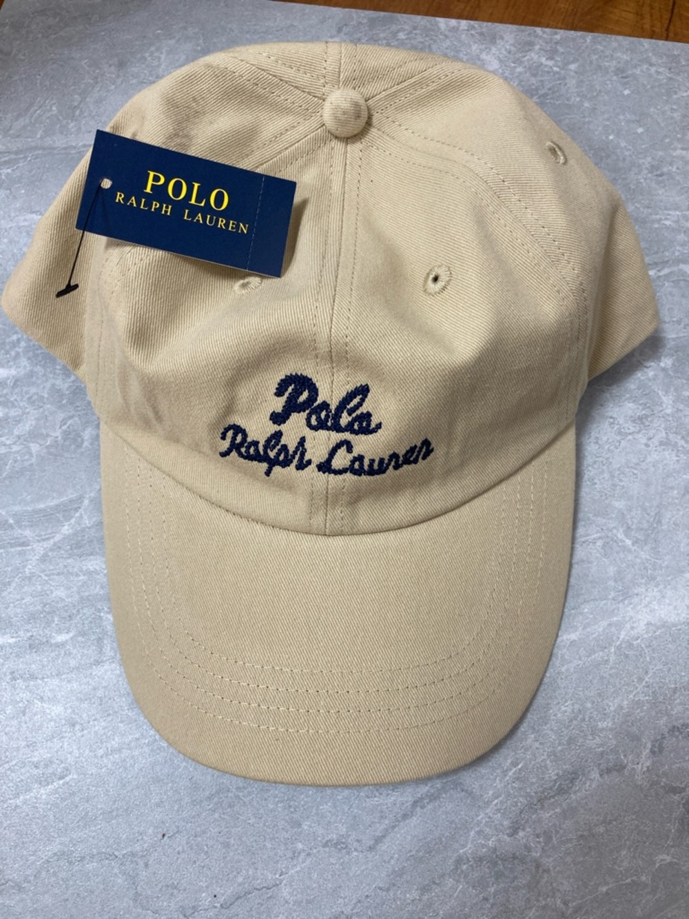 Polo by Ralph Lauren Beige Baseball Cap with Navy Logo